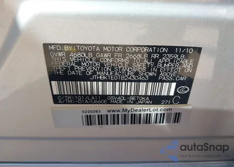 2011 Lexus Es 350 из США, поврежденный, VIN JTHBK1EG1B2430463